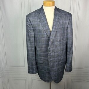 Jack Victor Glen Plaid‎ Check Bamboo Viscose Blazer, Blue/Grey Mens 44L